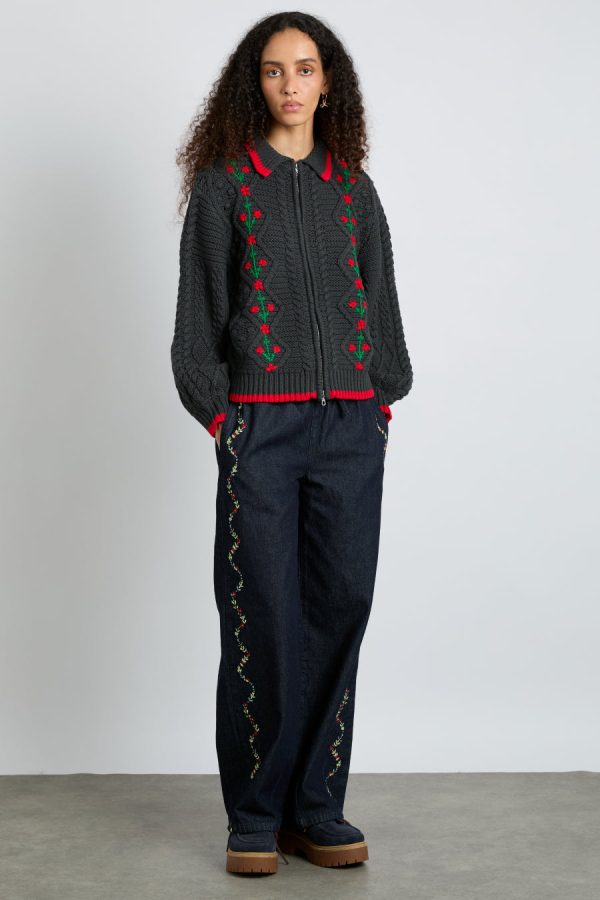 Knitwear Damson Madder Women | grandpa cardigan - charcoal cable Sale - Image 4