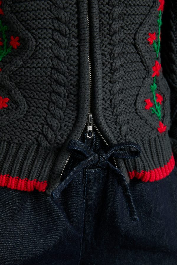 Knitwear Damson Madder Women | grandpa cardigan - charcoal cable Sale - Image 3