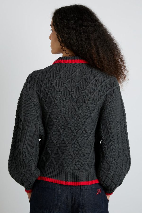 Knitwear Damson Madder Women | grandpa cardigan - charcoal cable Sale - Image 5