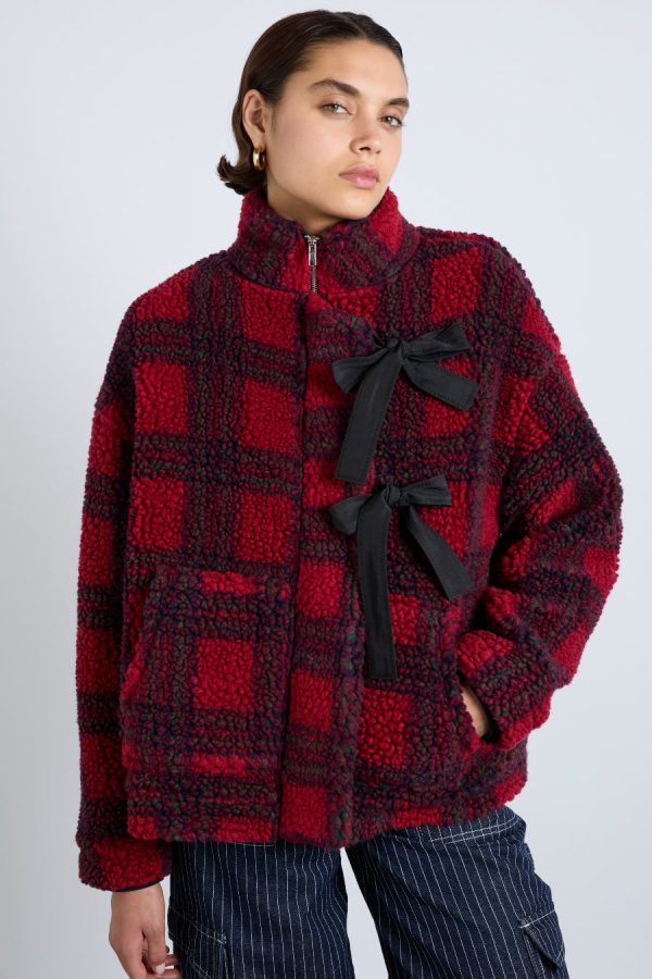 Damson Madder ingrid borg jacket - red check Sale | Women Pullover & Fleeces