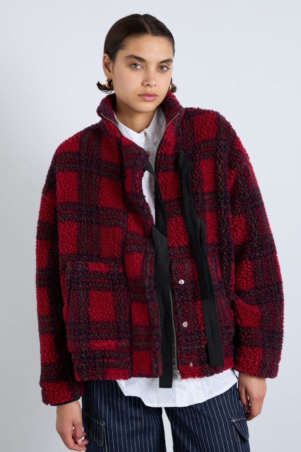 Damson Madder ingrid borg jacket - red check Sale | Women Pullover & Fleeces - Image 3