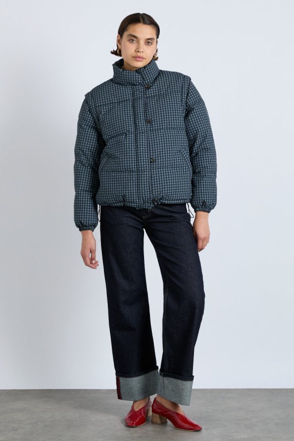 Women Jackets & Coats | Damson Madder pearl check puffer - navy gingham Sale - Image 8