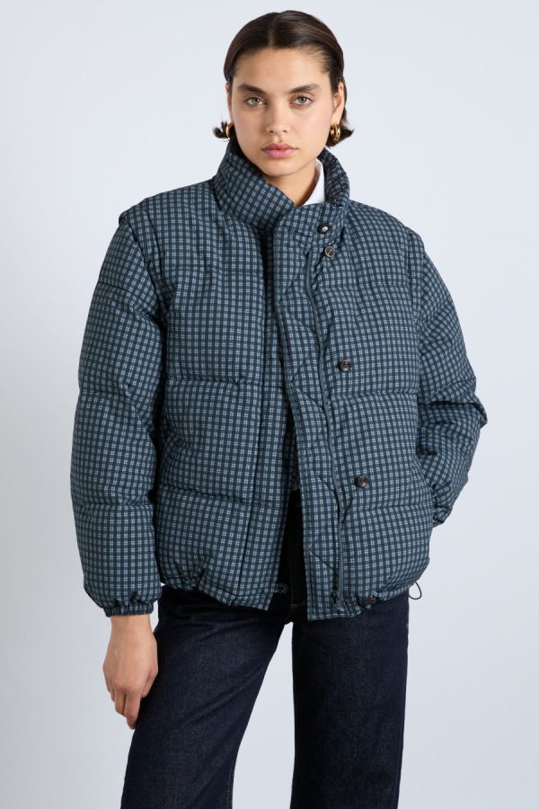 Women Jackets & Coats | Damson Madder pearl check puffer - navy gingham Sale - Image 3