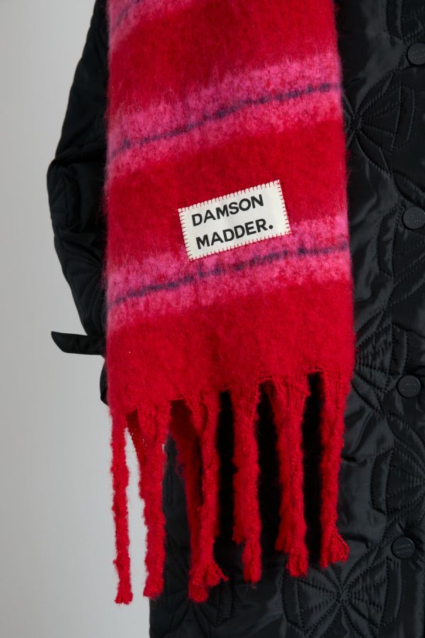 Cold Weather Accessories Damson Madder | Women pink & red fluffy stripe scarf Sale - Image 5