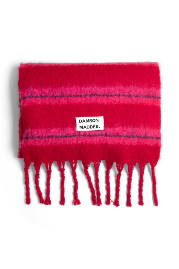 Cold Weather Accessories Damson Madder | Women pink & red fluffy stripe scarf Sale - Image 2