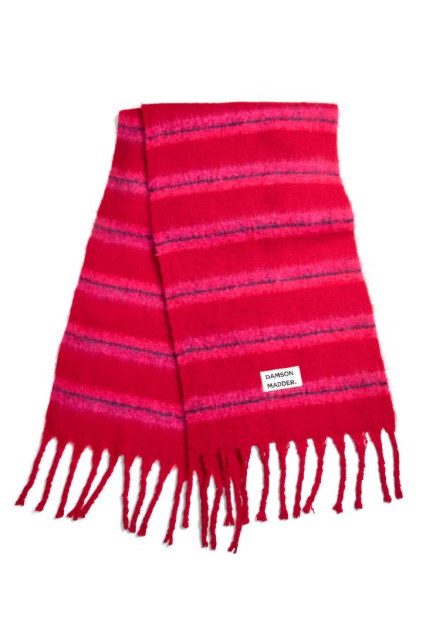 Cold Weather Accessories Damson Madder | Women pink & red fluffy stripe scarf Sale - Image 4