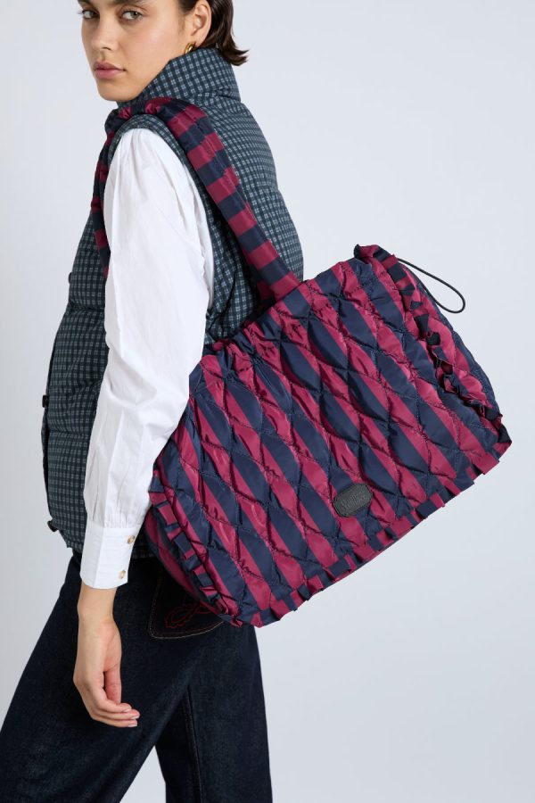 Bags | frill edge ruched tote bag - navy & burgundy stripe Sale - Damson Madder Women