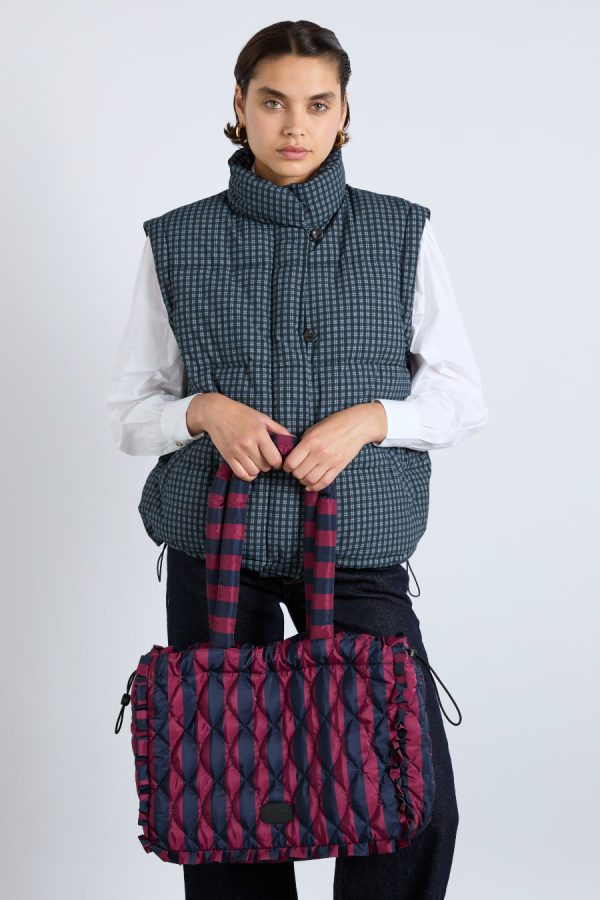 Bags | frill edge ruched tote bag - navy & burgundy stripe Sale - Damson Madder Women - Image 3