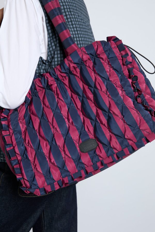 Bags | frill edge ruched tote bag - navy & burgundy stripe Sale - Damson Madder Women - Image 2
