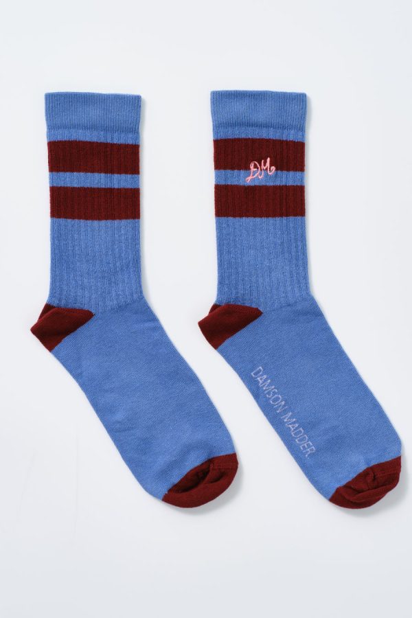 calf length socks - blue & burgundy stripe Sale | Socks Damson Madder Women