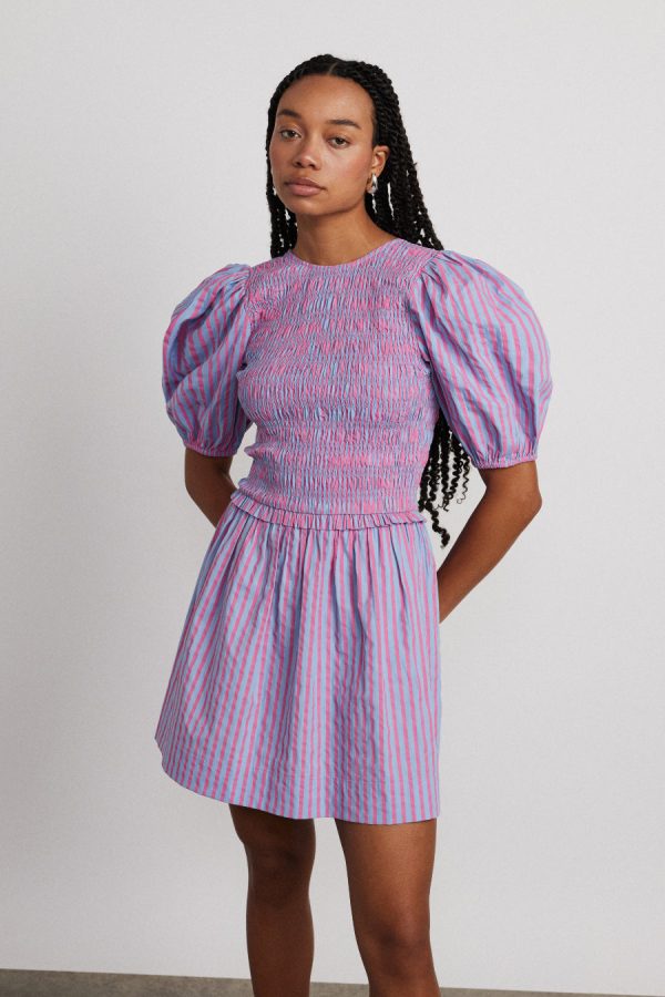 bluebelle shirred mini dress - pink & blue stripe Sale | Dresses Damson Madder Women - Image 2