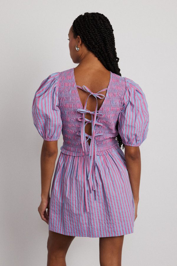 bluebelle shirred mini dress - pink & blue stripe Sale | Dresses Damson Madder Women - Image 4