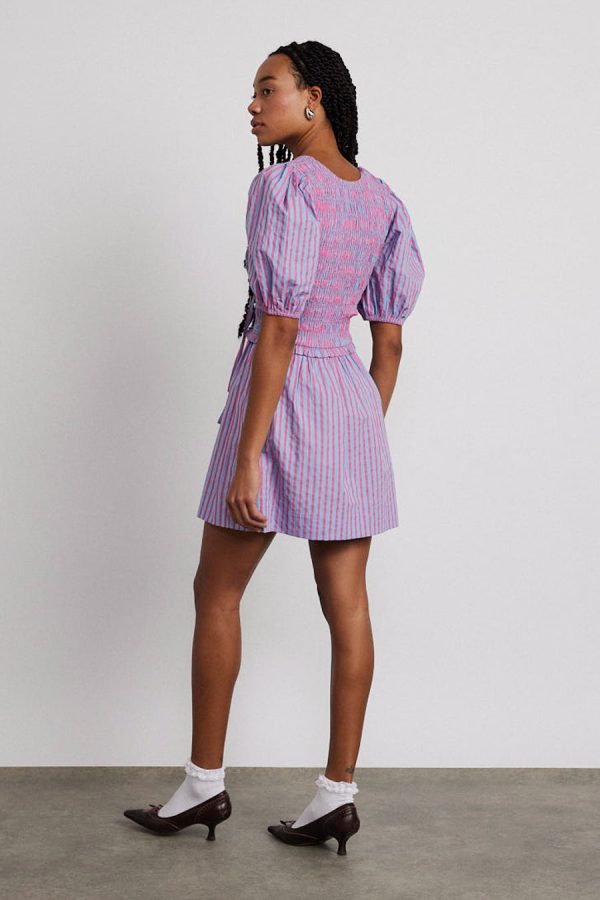 bluebelle shirred mini dress - pink & blue stripe Sale | Dresses Damson Madder Women - Image 5