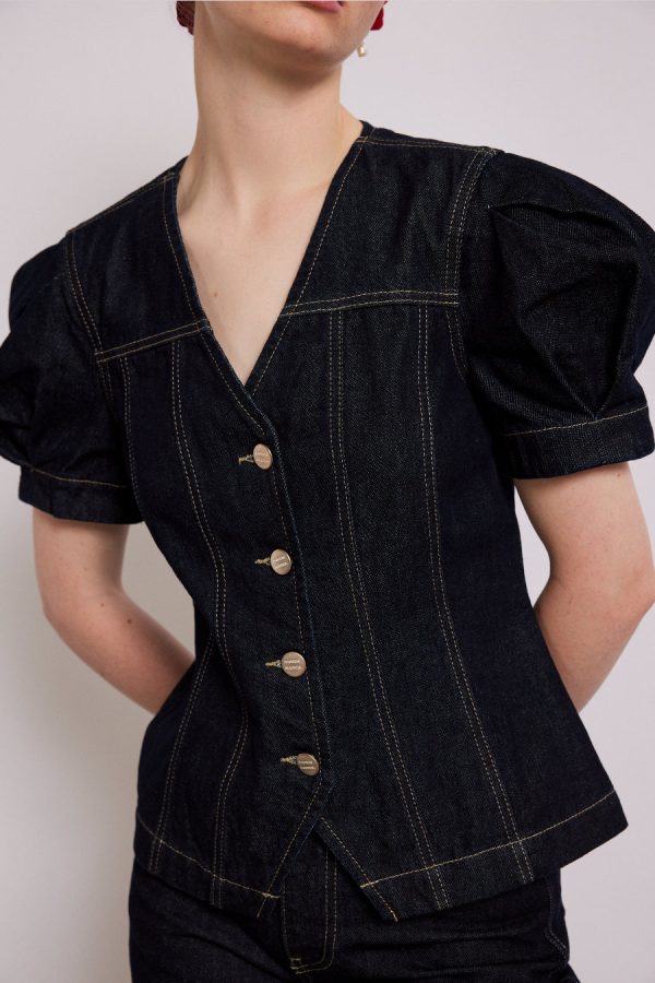 Denim Women | shell denim top - dark indigo Sale Damson Madder - Image 3