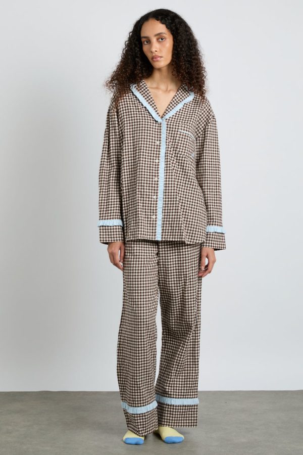 Damson Madder antonia pj set- brown gingham Sale | Women Nightwear