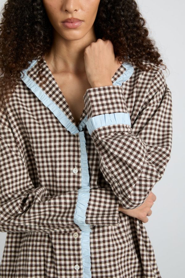 Damson Madder antonia pj set- brown gingham Sale | Women Nightwear - Image 3