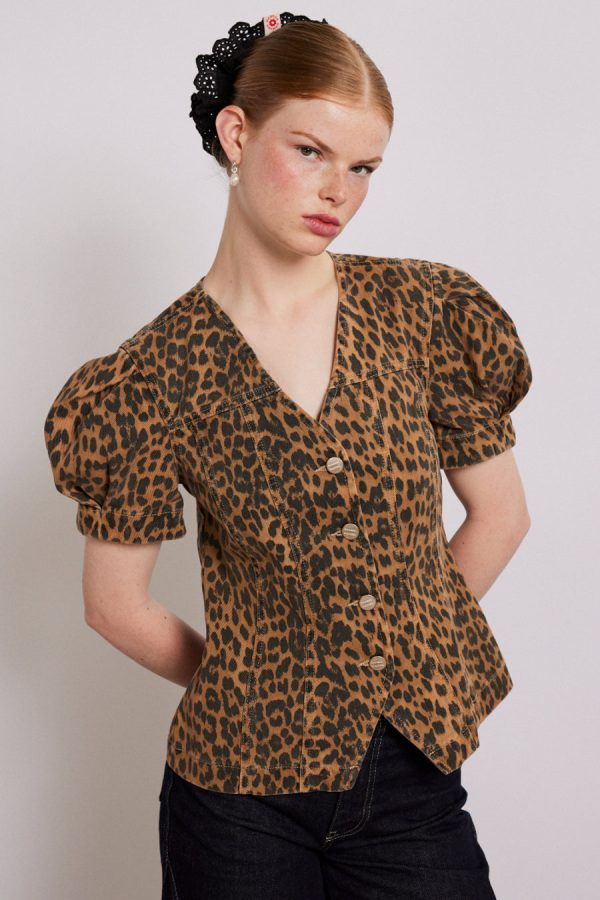 Co-ords | Women Damson Madder shell denim top - leopard Sale