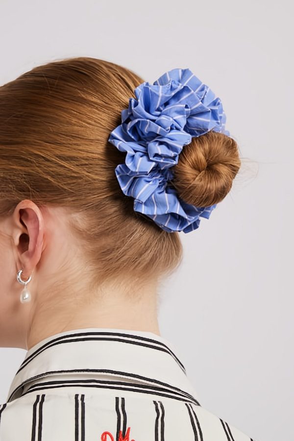 Women Hair Accessories | Damson Madder garter scrunchie - blue and white stripe Sale - Image 3