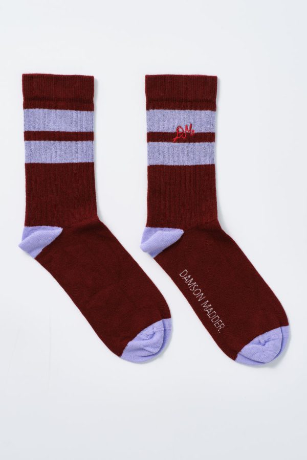 Cold Weather Accessories Women | calf length socks - burgundy & lilac stripe Sale Damson Madder