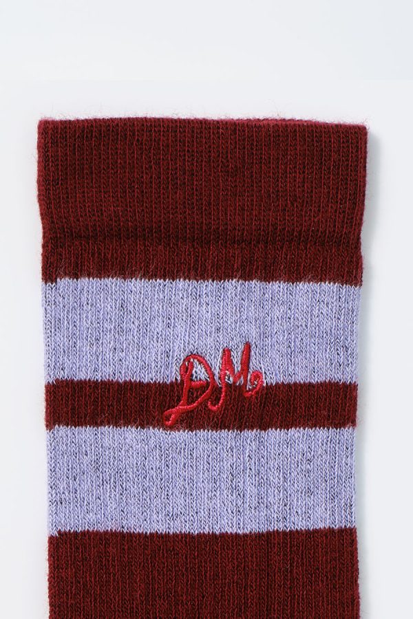 Cold Weather Accessories Women | calf length socks - burgundy & lilac stripe Sale Damson Madder - Image 3