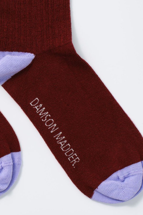 Cold Weather Accessories Women | calf length socks - burgundy & lilac stripe Sale Damson Madder - Image 2