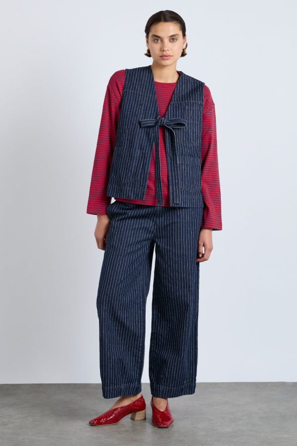 Gilets | Women Damson Madder dilly gilet - navy pinstripe Sale - Image 4