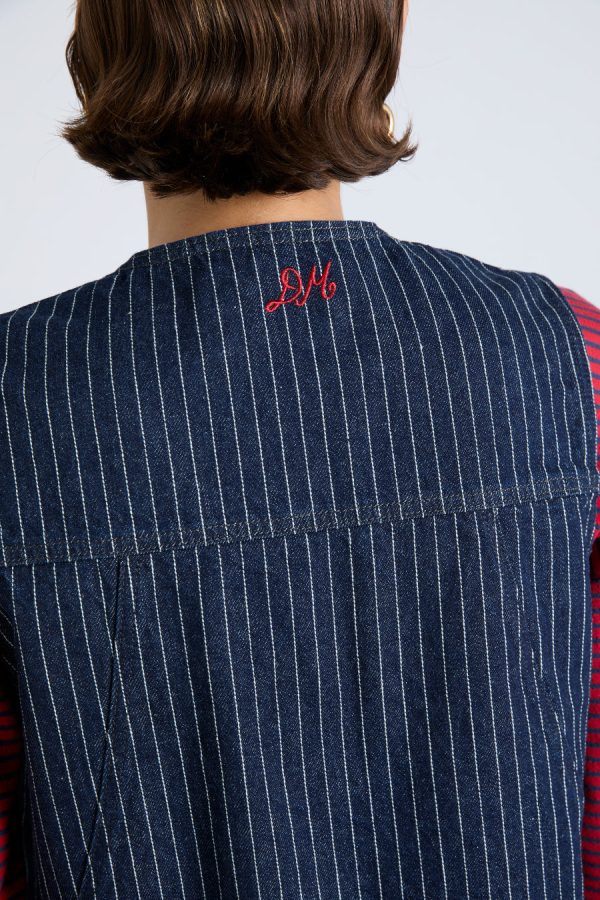 Gilets | Women Damson Madder dilly gilet - navy pinstripe Sale - Image 3