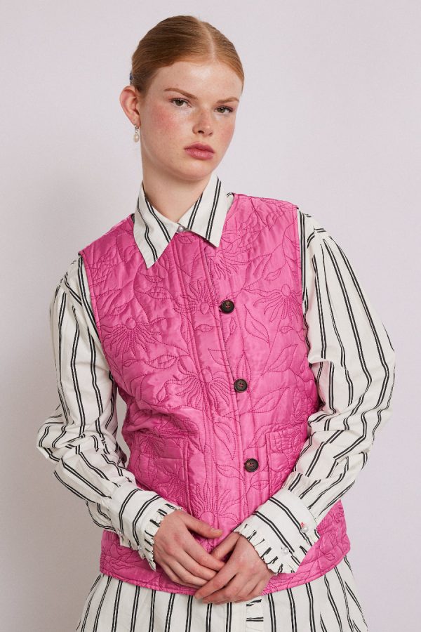 Women Damson Madder georgie reversible gilet - pink satin Sale | Gilets - Image 2