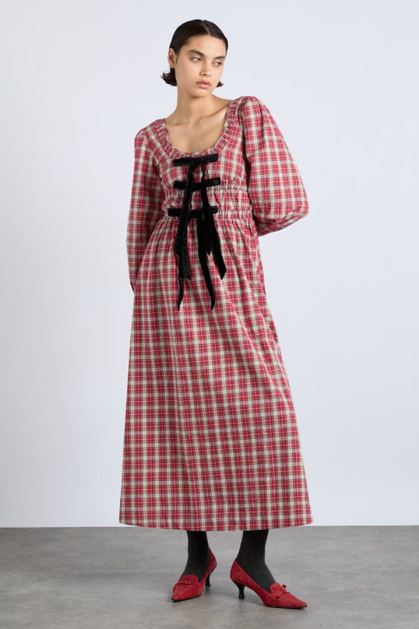 Dresses Women | dakota bow midi dress - tartan Sale Damson Madder