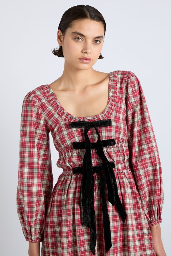 Dresses Women | dakota bow midi dress - tartan Sale Damson Madder - Image 4