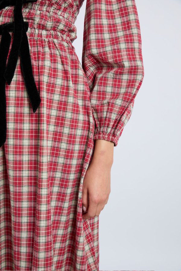 Dresses Women | dakota bow midi dress - tartan Sale Damson Madder - Image 5
