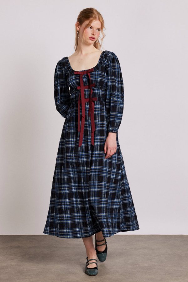 Damson Madder dakota midi dress - blue check Sale | Women Dresses