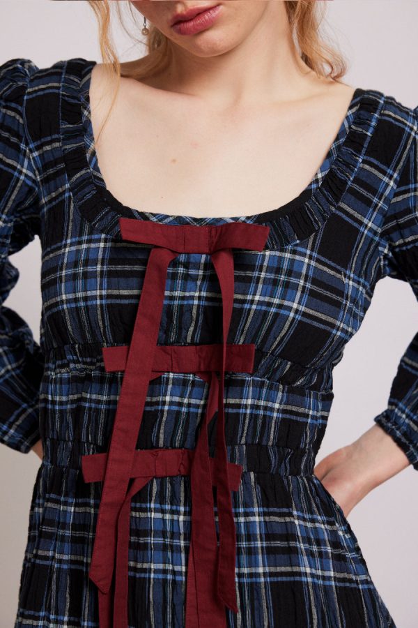 Damson Madder dakota midi dress - blue check Sale | Women Dresses - Image 3