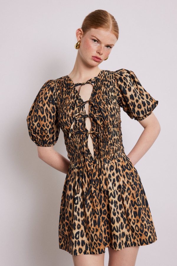 Dresses Damson Madder Women | Bluebelle shirred mini dress - leopard Sale - Image 8