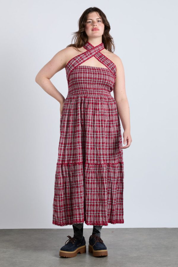 Damson Madder Dresses | Women | pia midi dress - red check Sale - Image 3