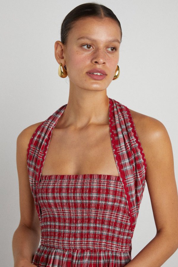 Damson Madder Dresses | Women | pia midi dress - red check Sale - Image 9