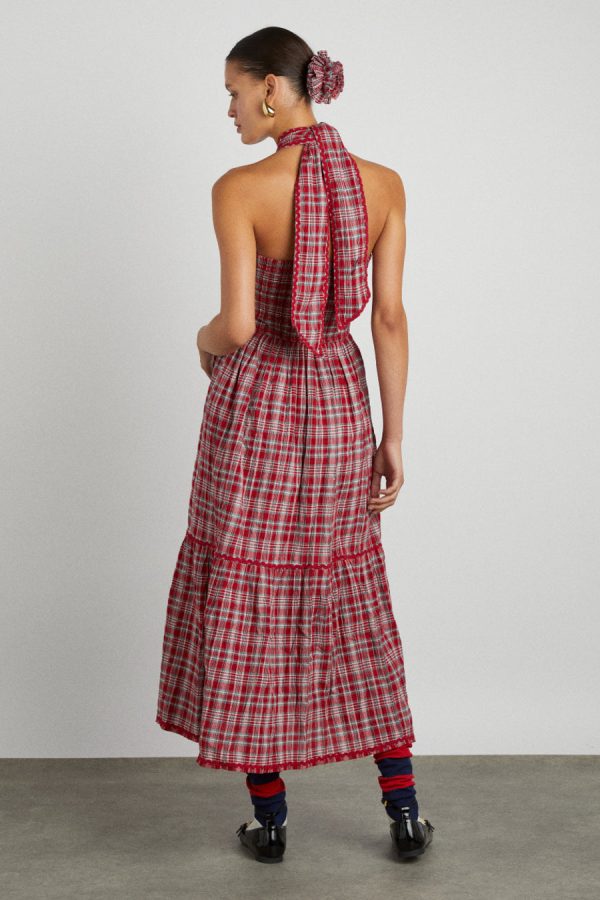 Damson Madder Dresses | Women | pia midi dress - red check Sale - Image 8