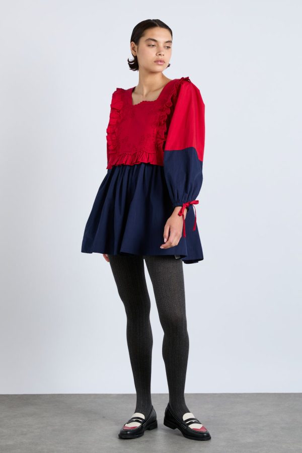 Damson Madder piarra mini smock dress - red & navy Sale | Women Dresses
