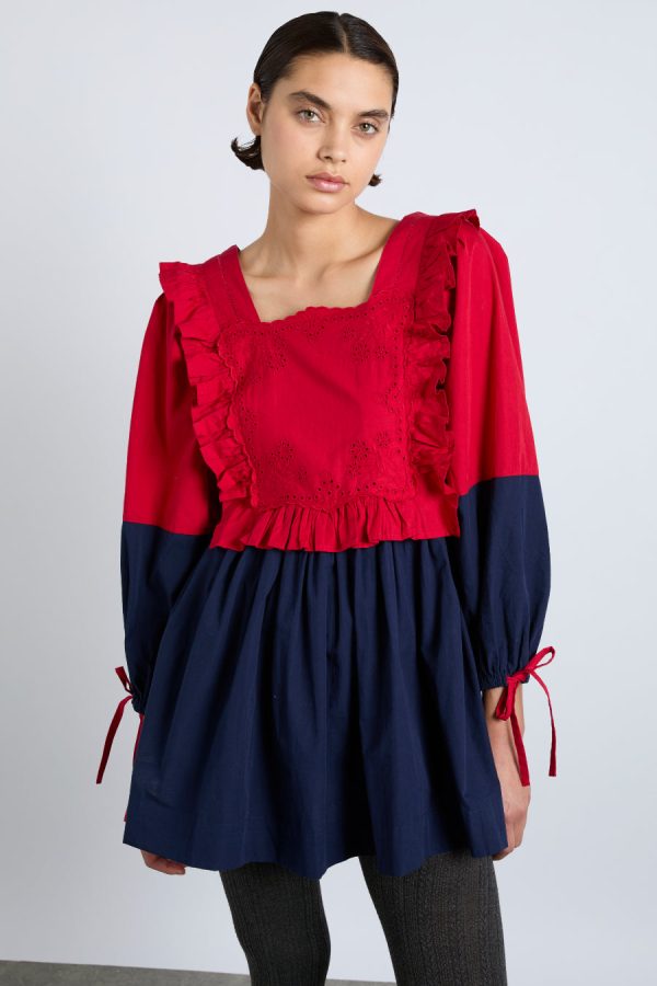 Damson Madder piarra mini smock dress - red & navy Sale | Women Dresses - Image 3