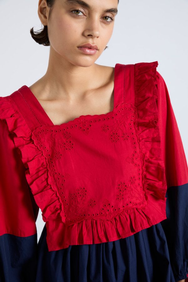 Damson Madder piarra mini smock dress - red & navy Sale | Women Dresses - Image 7