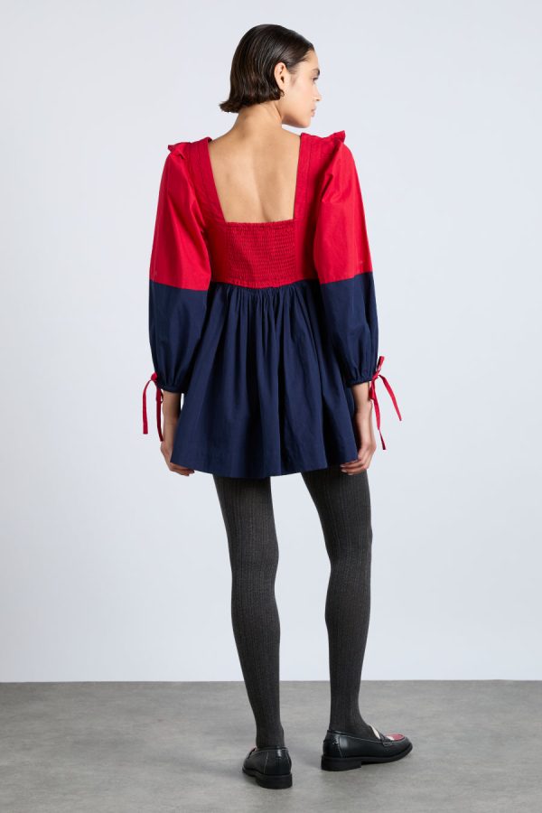 Damson Madder piarra mini smock dress - red & navy Sale | Women Dresses - Image 6