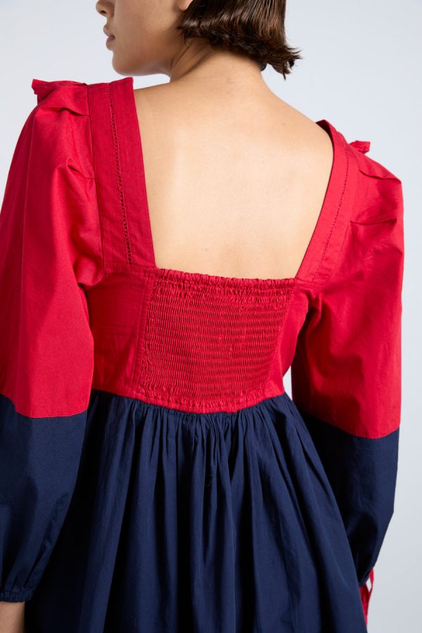 Damson Madder piarra mini smock dress - red & navy Sale | Women Dresses - Image 4