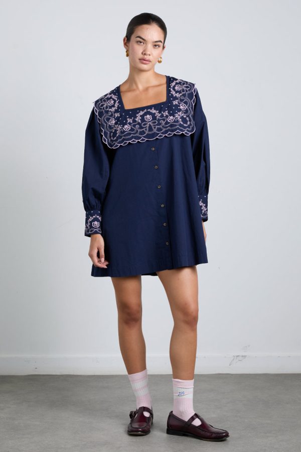 Women mala embroidered mini dress- navy Sale | Dresses Damson Madder