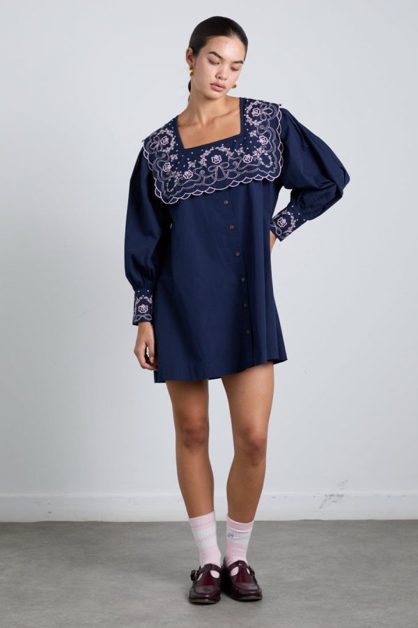 Women mala embroidered mini dress- navy Sale | Dresses Damson Madder - Image 5