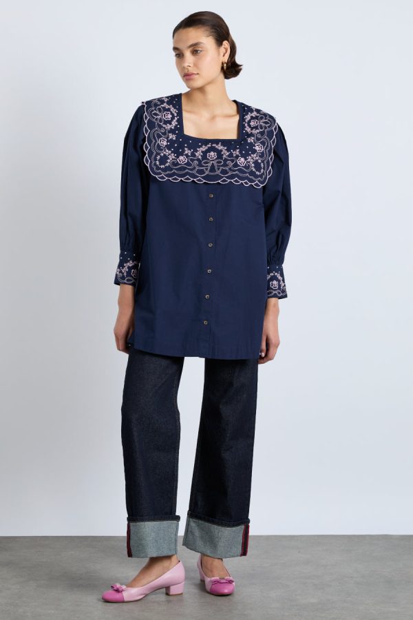 Women mala embroidered mini dress- navy Sale | Dresses Damson Madder - Image 8