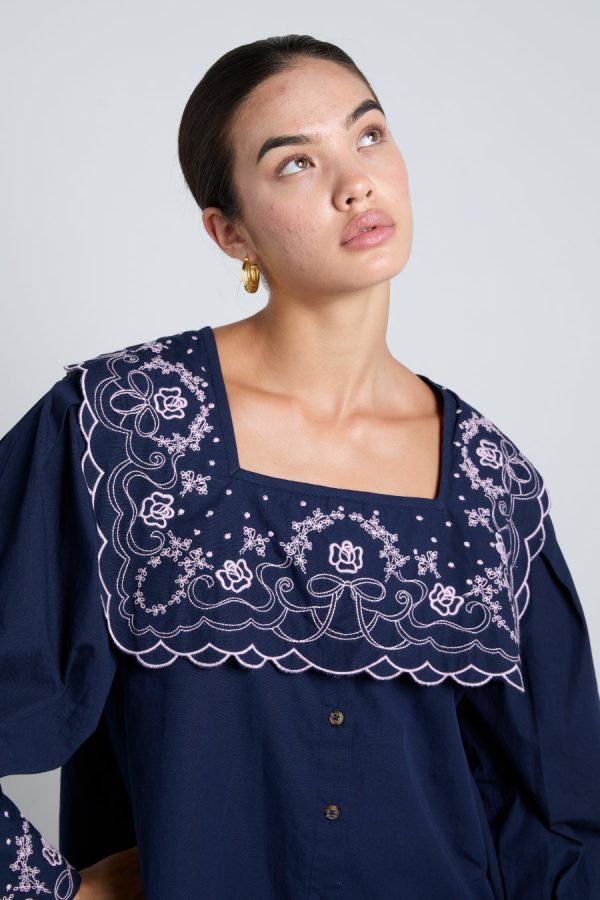 Women mala embroidered mini dress- navy Sale | Dresses Damson Madder - Image 7