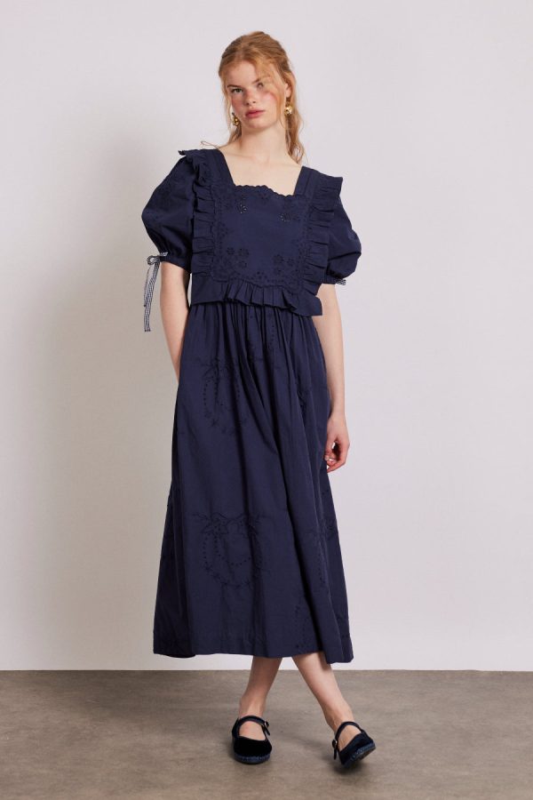 rhea dress - navy broderie Sale Women | Dresses Damson Madder - Image 8
