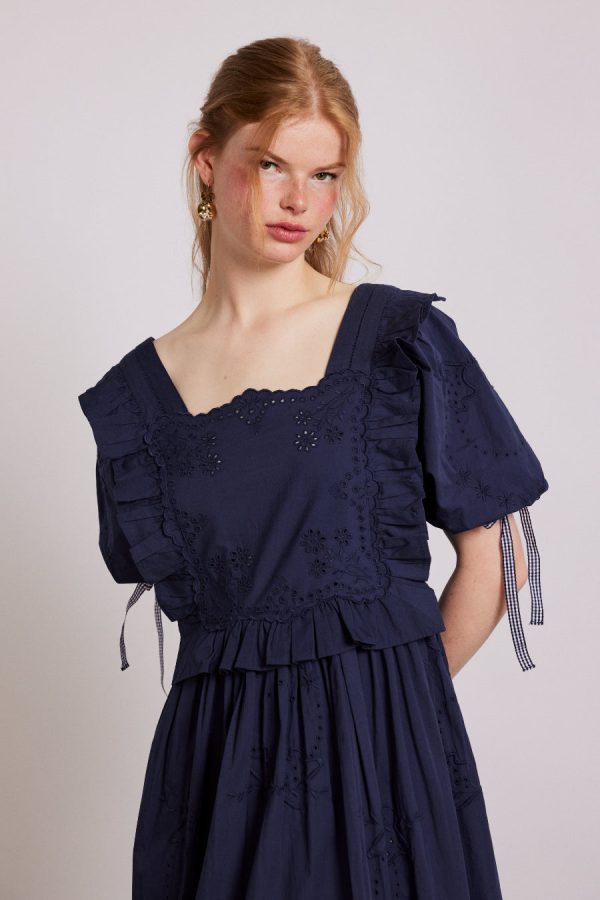 rhea dress - navy broderie Sale Women | Dresses Damson Madder - Image 6