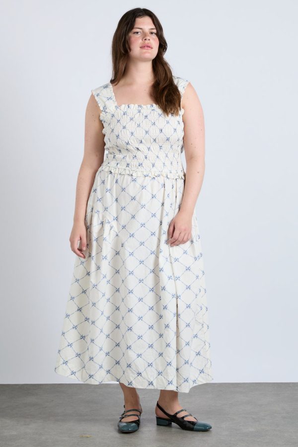 Dresses Damson Madder | Women Tish midi dress - white bow print Sale