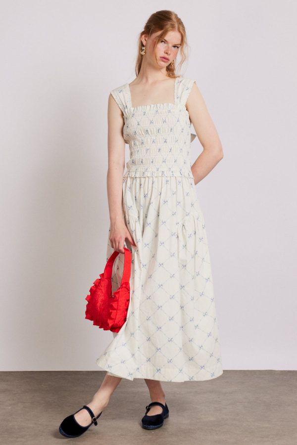Dresses Damson Madder | Women Tish midi dress - white bow print Sale - Image 8